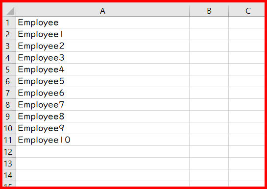 Picture showing the sample CSV file